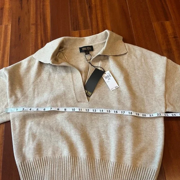 Truth Sweater Knit Top Collared By Republic Almond Bisque Beige Polo New Size XL - Picture 8 of 8